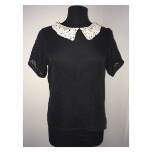 Sheer Black Vintage-Inspired Collar Blouse